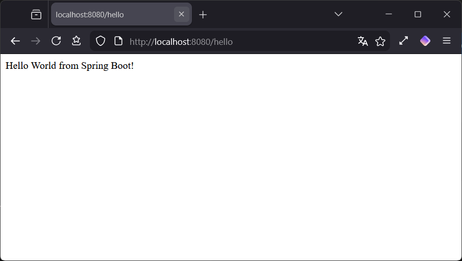 Pantalla del navegador con la invocación a la API Hello World desplegada en el contenedor