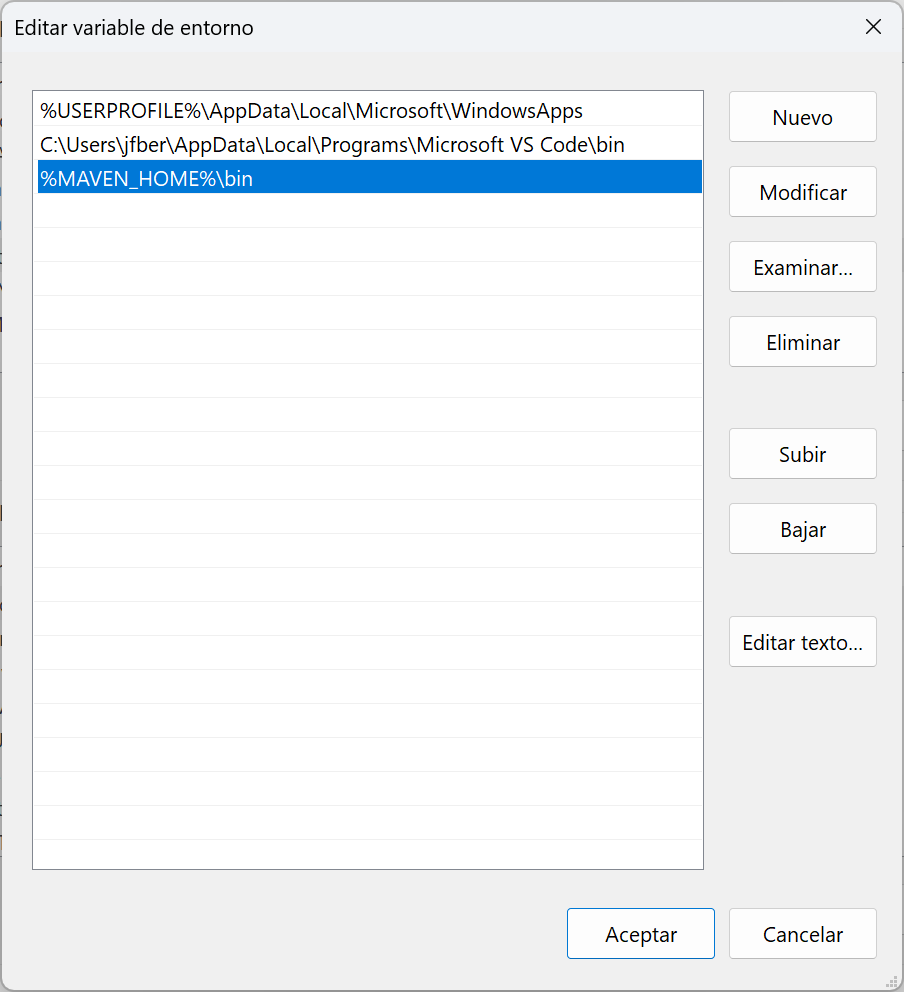 Incluyendo Maven en el path