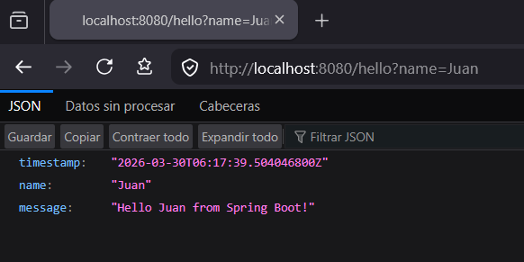 Pantalla del navegador con la respuesta JSON de la API