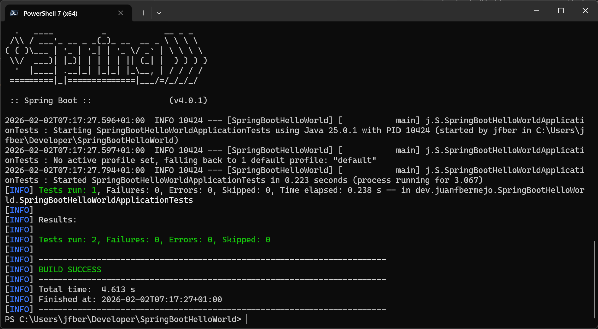 Terminal que muestra que el test ha dado resultado positivo